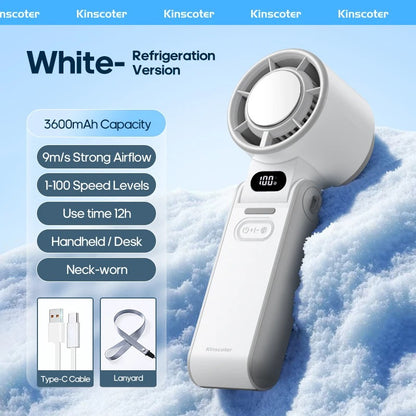 Outdoor Foldable Portable Handheld Fan – Mini Cooling Turbo Fan with Ice‑Cool Technology, 3600mAh Rechargeable Battery, 100‑Level Adjustable Speed, Compact Travel Fan for Work, Study, Sports & Camping