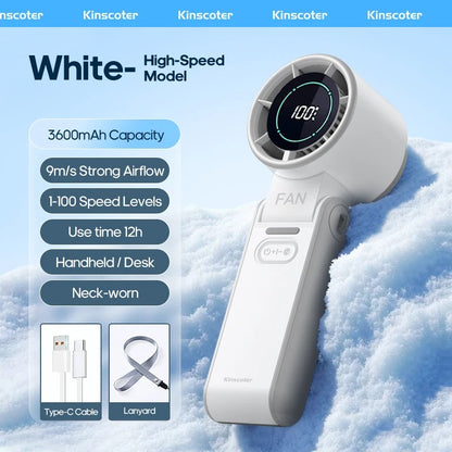 Outdoor Foldable Portable Handheld Fan – Mini Cooling Turbo Fan with Ice‑Cool Technology, 3600mAh Rechargeable Battery, 100‑Level Adjustable Speed, Compact Travel Fan for Work, Study, Sports & Camping