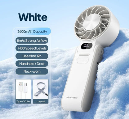 Outdoor Foldable Portable Handheld Fan – Mini Cooling Turbo Fan with Ice‑Cool Technology, 3600mAh Rechargeable Battery, 100‑Level Adjustable Speed, Compact Travel Fan for Work, Study, Sports & Camping