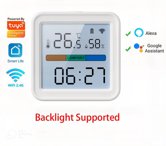 Tuya WiFi Temperature & Humidity Sensor – Smart Hygrometer Thermometer with Backlight, Smart Life App, Alexa & Google Assistant Compatible, CE/FCC/RoHS Certified