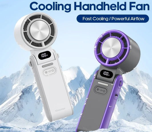 Outdoor Foldable Portable Handheld Fan – Mini Cooling Turbo Fan with Ice‑Cool Technology, 3600mAh Rechargeable Battery, 100‑Level Adjustable Speed, Compact Travel Fan for Work, Study, Sports & Camping