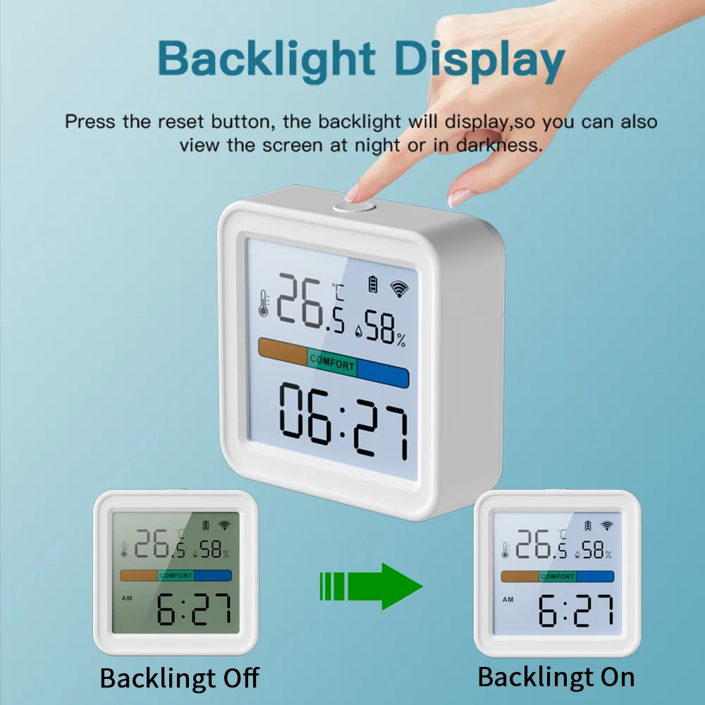 Tuya WiFi Temperature & Humidity Sensor – Smart Hygrometer Thermometer with Backlight, Smart Life App, Alexa & Google Assistant Compatible, CE/FCC/RoHS Certified