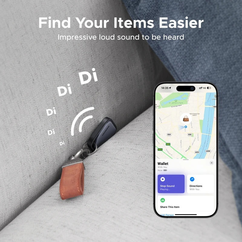 Smart Finder – Apple Find My Certified Bluetooth Tracker for iPhone/iPad/Mac, 2‑Year Replaceable Battery, UL4200A Child‑Safe, Global Tracking, Lost Reminder, Ultra‑Mini 36×36×7.4mm with Stickers