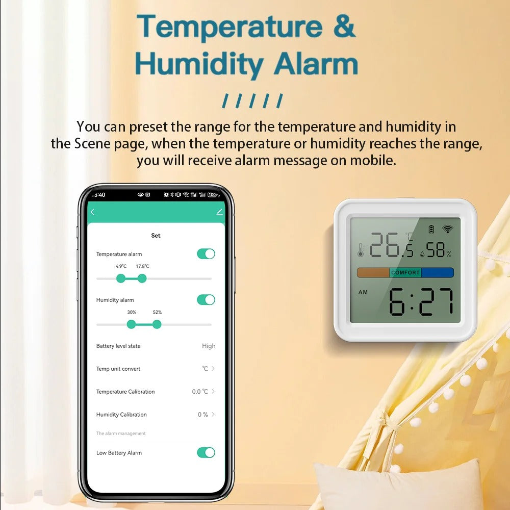 Tuya WiFi Temperature & Humidity Sensor – Smart Hygrometer Thermometer with Backlight, Smart Life App, Alexa & Google Assistant Compatible, CE/FCC/RoHS Certified