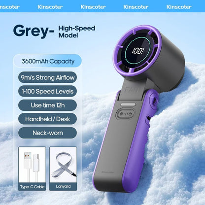 Outdoor Foldable Portable Handheld Fan – Mini Cooling Turbo Fan with Ice‑Cool Technology, 3600mAh Rechargeable Battery, 100‑Level Adjustable Speed, Compact Travel Fan for Work, Study, Sports & Camping